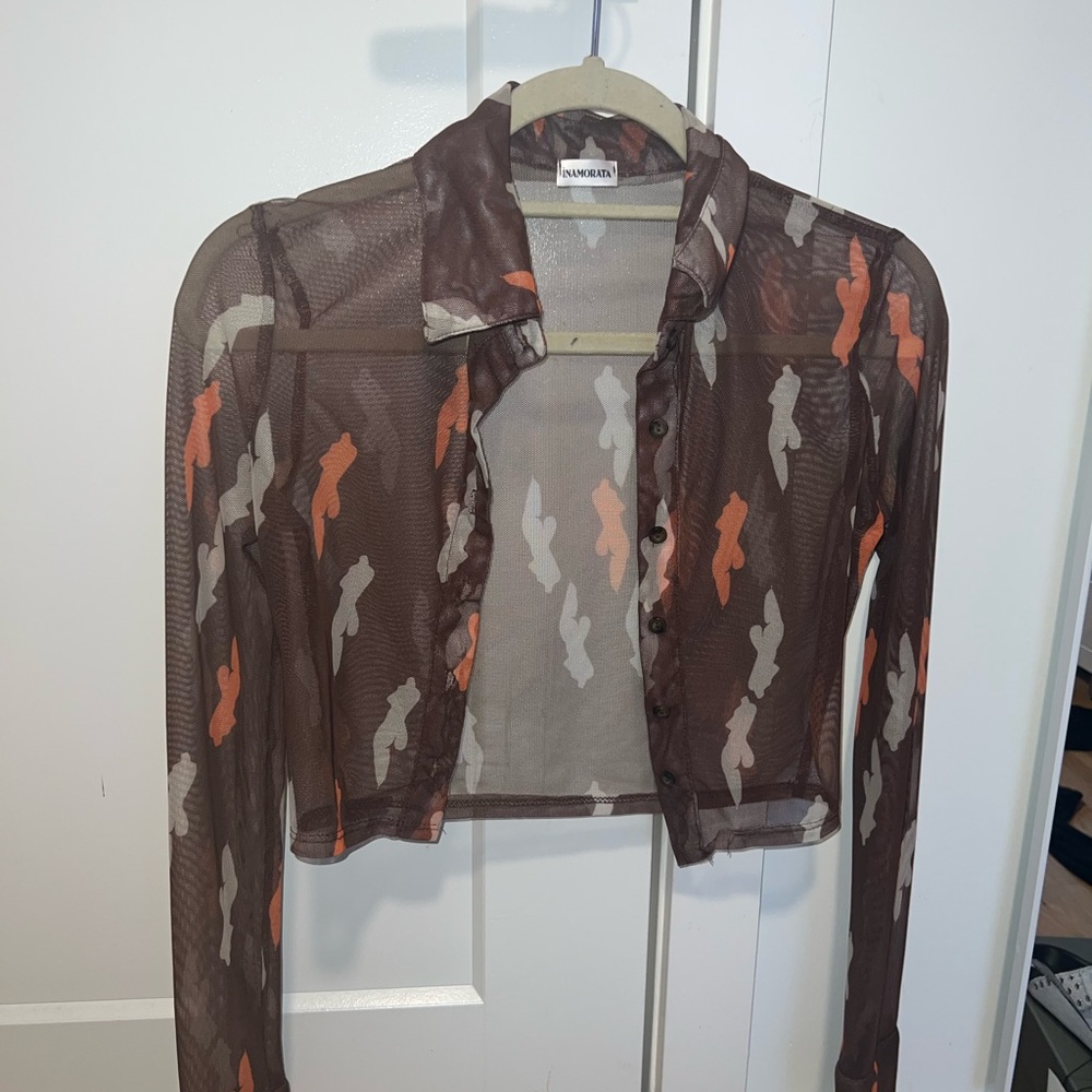 Inamorata Sheer Cropped Button Up Blouse